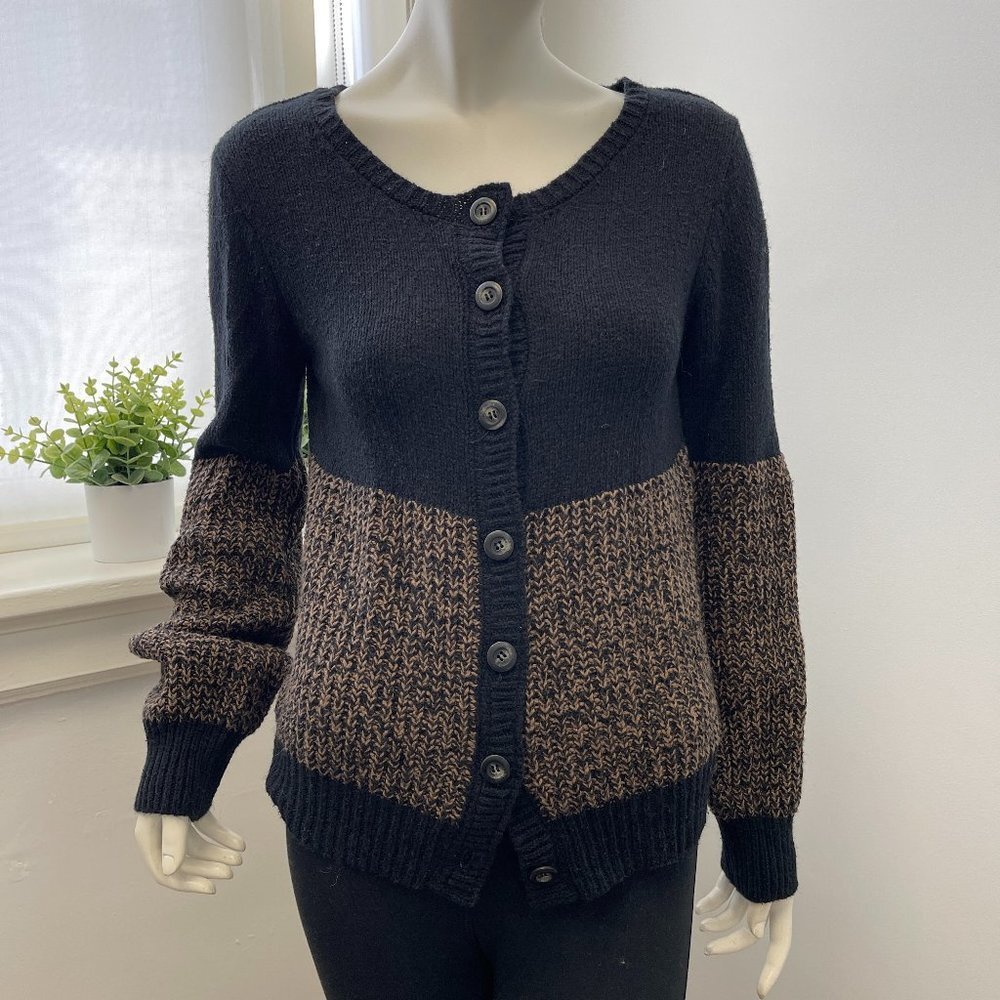 EVETTE & K BROWN AND BLACK CARDIGAN SIZE S